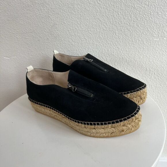 Eric Michael Serena Platform Black Suede Espadrilles Slip On Zipper Shoes 38 - Picture 2 of 10